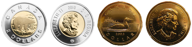 canada dollar Loonie en Toonie