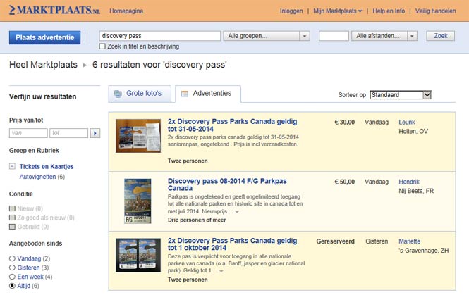 Discovery Pass op Marktplaats.nl