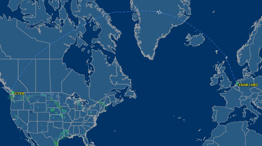 Vlucht van vancouver naar Amsterdam - terugvlucht